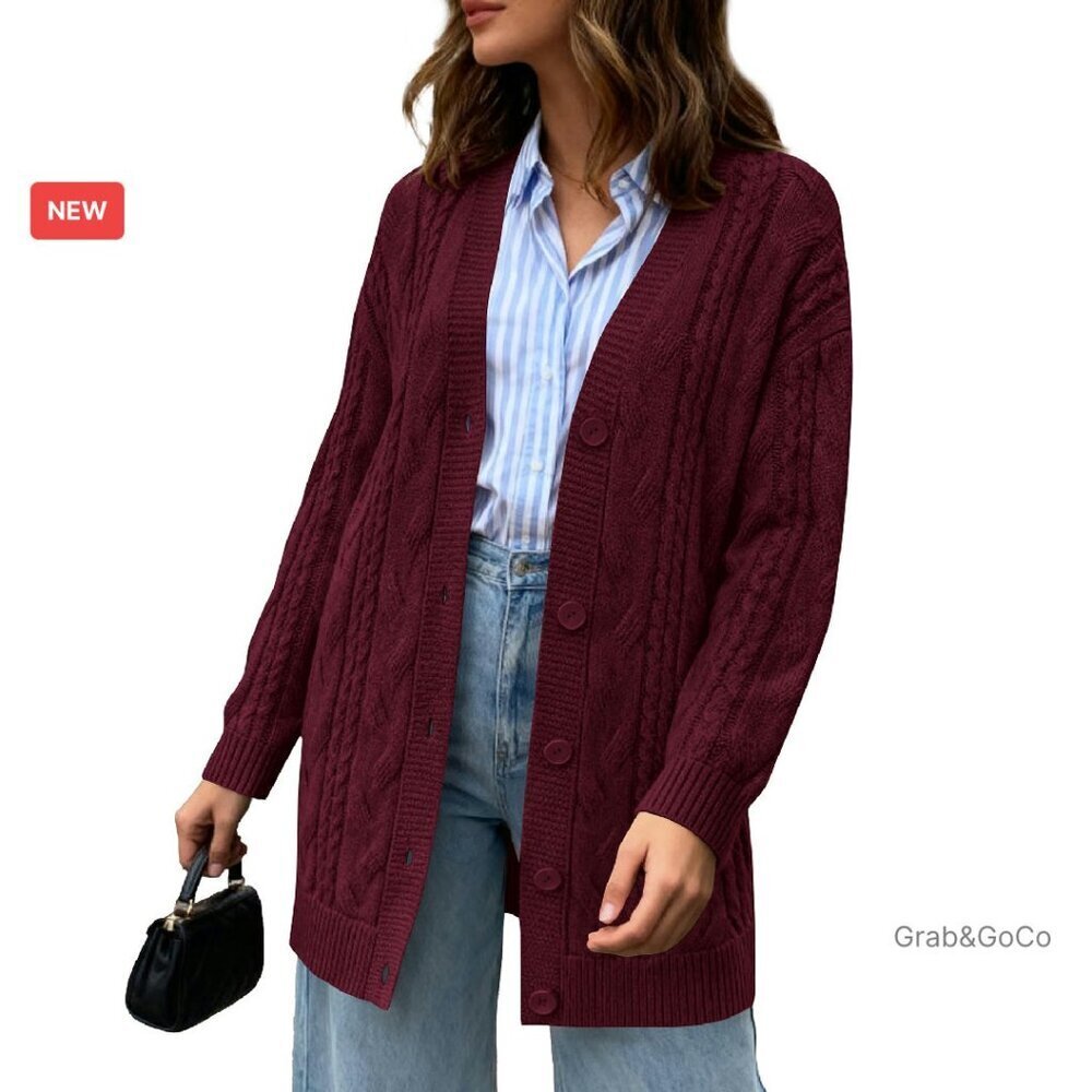 Chunky Cable Knit Cardigan Oversized Open Front Elegant Winter Sweater
